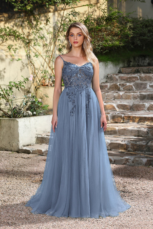 Elegant Dark Green A-Line Spaghetti Straps Prom Dresses with Split