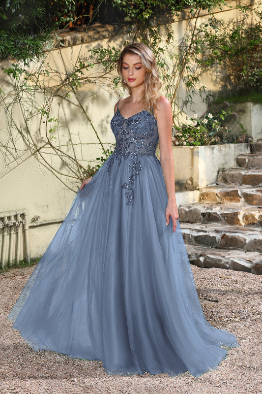 Elegant Dark Green A-Line Spaghetti Straps Prom Dresses with Split