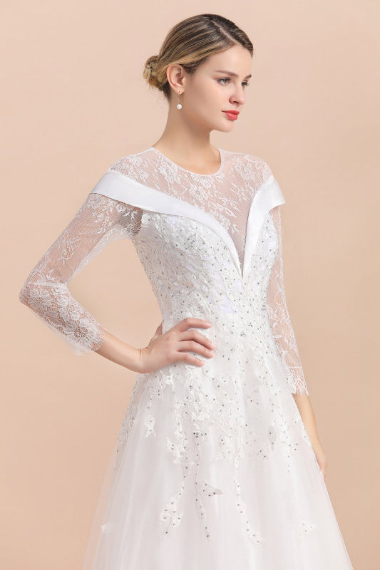 Elegant Floor Length Lace Long Sleeve Wedding Dress