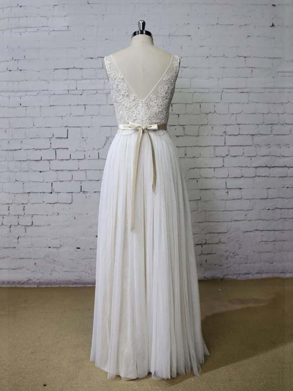 Elegant Floor Length Lace Tulle A-line Wedding Dresses