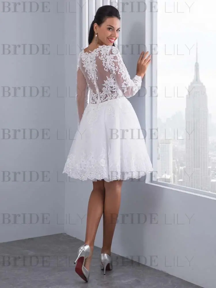 Elegant Long Sleeves Lace Appliques Ball Gown Wedding Dresses