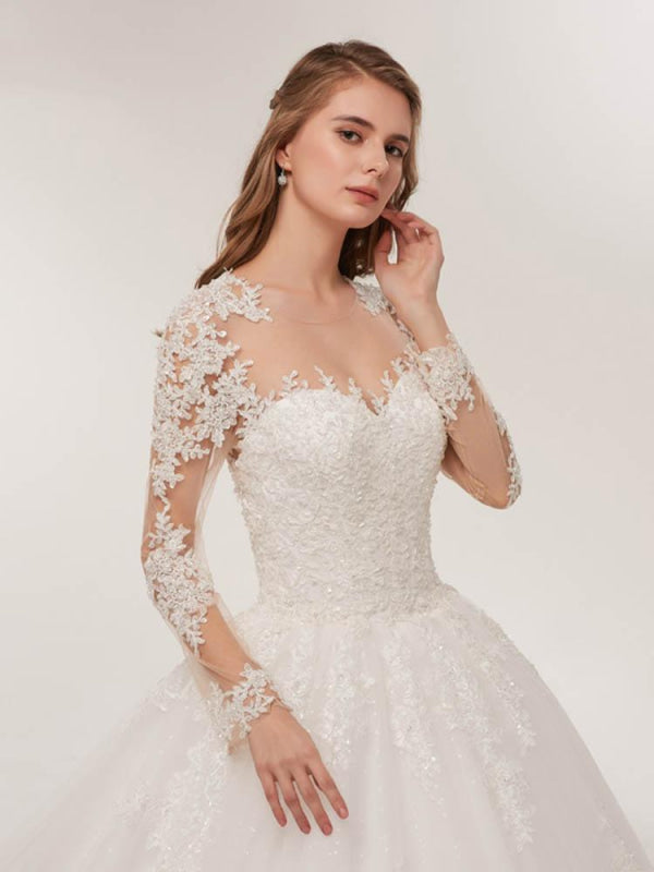 Elegant Long Sleeves Lace Appliques Wedding Dresses