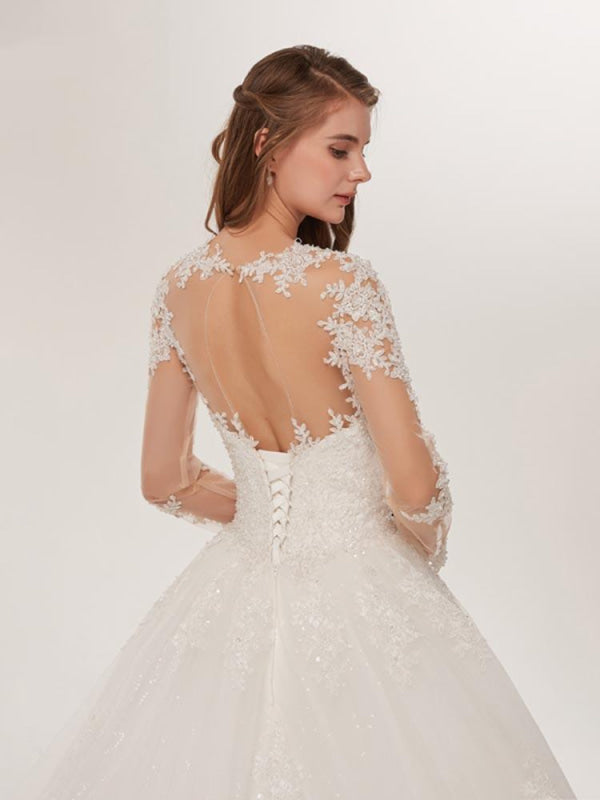 Elegant Long Sleeves Lace Appliques Wedding Dresses