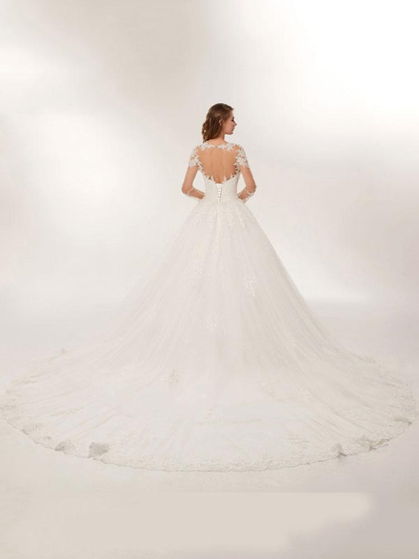Elegant Long Sleeves Lace Appliques Wedding Dresses