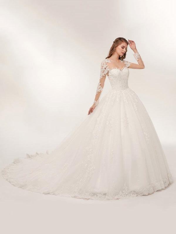 Elegant Long Sleeves Lace Appliques Wedding Dresses