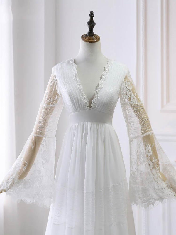 Elegant Long Sleeves V-Neck Tulle Wedding Dresses