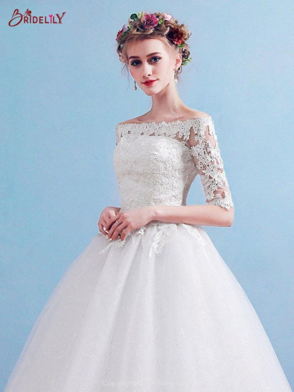 Elegant Off-the-Shoulder Long Sleeves Lace Ball Gown Wedding Dresses