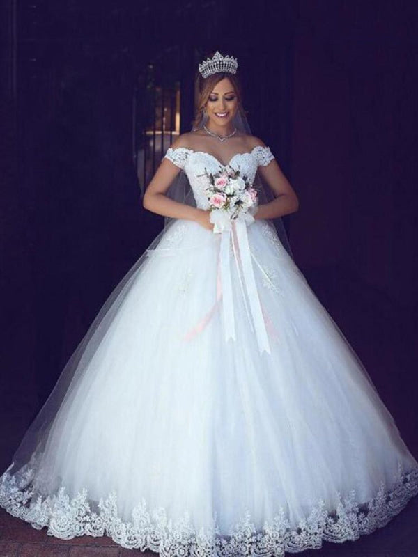 Elegant Portrait Sleeveless Ball Gown Wedding Dresses Tulle