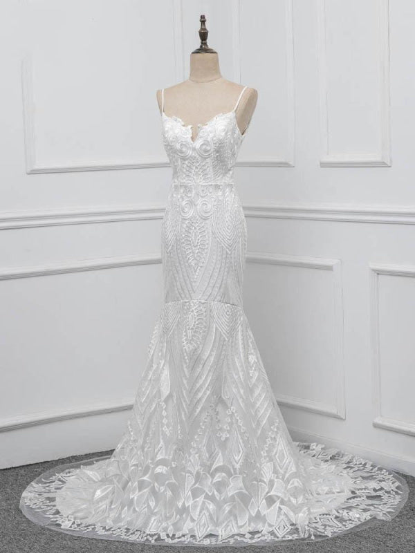 Elegant Spaghetti-Strap Backless Mermaid Wedding Dresses