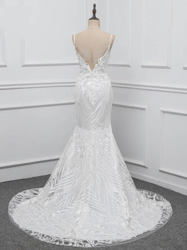 Elegant Spaghetti-Strap Backless Mermaid Wedding Dresses