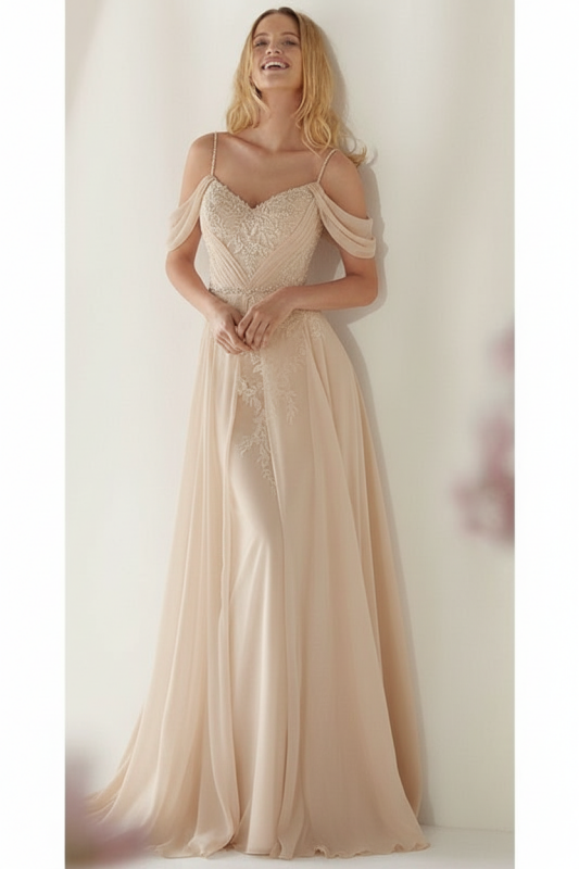 Elegant Spaghetti Strap Beach Wedding Dress with Sweep Train Boho Bridal Gown