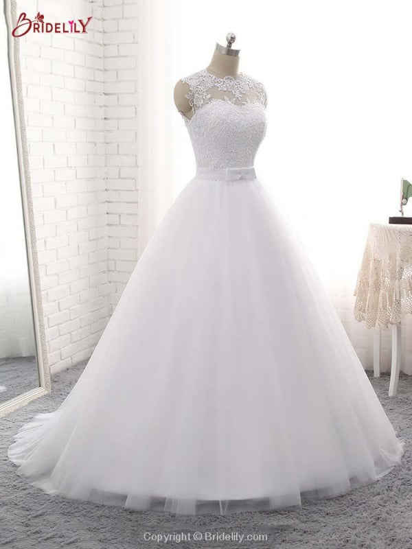 Elegant V-Neck Ball Gown Tulle Wedding Dresses