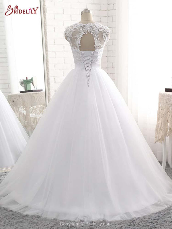 Elegant V-Neck Ball Gown Tulle Wedding Dresses
