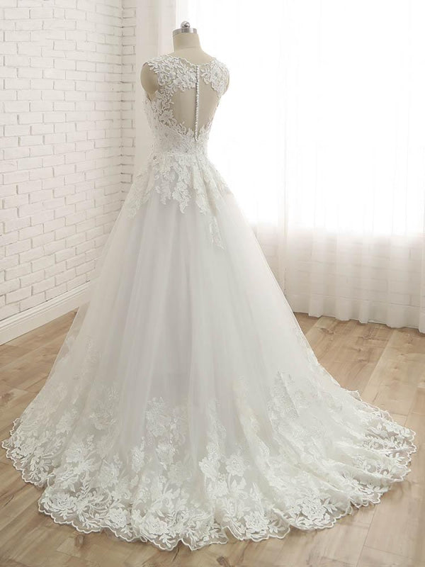 Elegant V-Neck Lace Ball Gown Wedding Dresses Aline