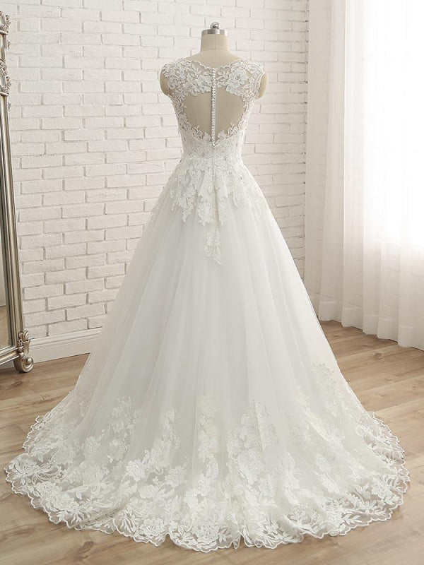Elegant V-Neck Lace Ball Gown Wedding Dresses Aline