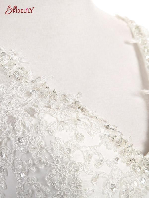 Elegant V Neck Lace Chiffon A-Line Wedding Dresses