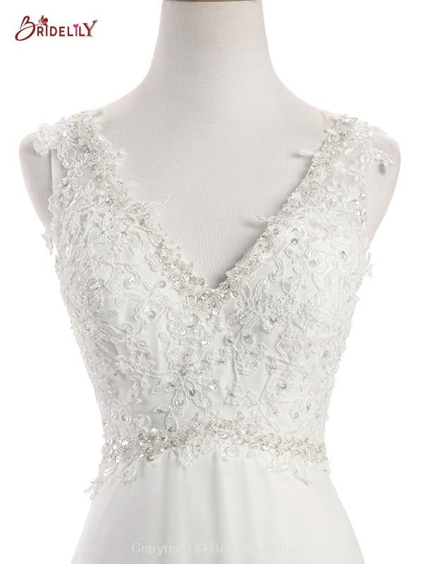 Elegant V Neck Lace Chiffon A-Line Wedding Dresses