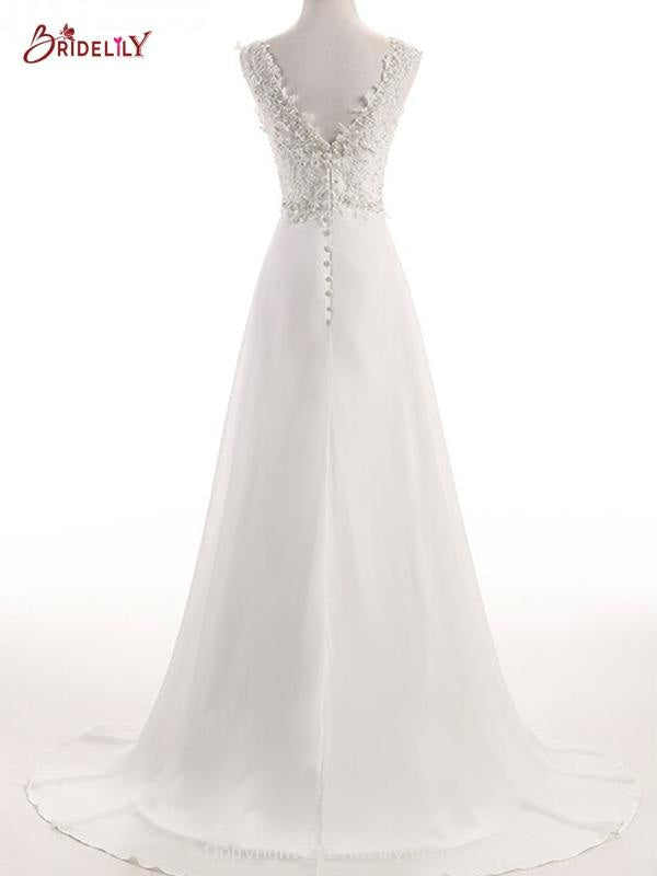 Elegant V Neck Lace Chiffon A-Line Wedding Dresses