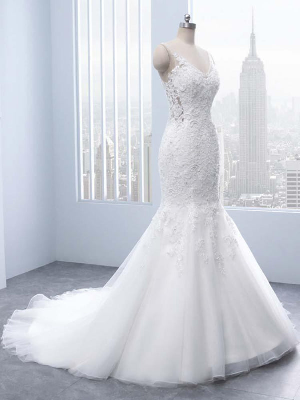 Elegant V-neck Lace Mermaid Wedding Dresses