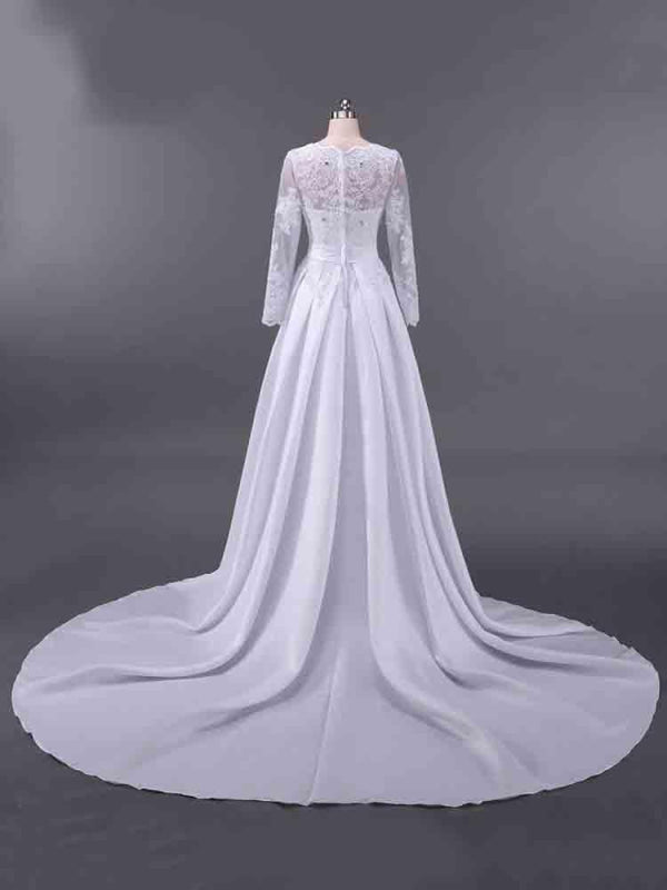 Elegant V-Neck Long Sleeves Lace Ruffles Wedding Dresses