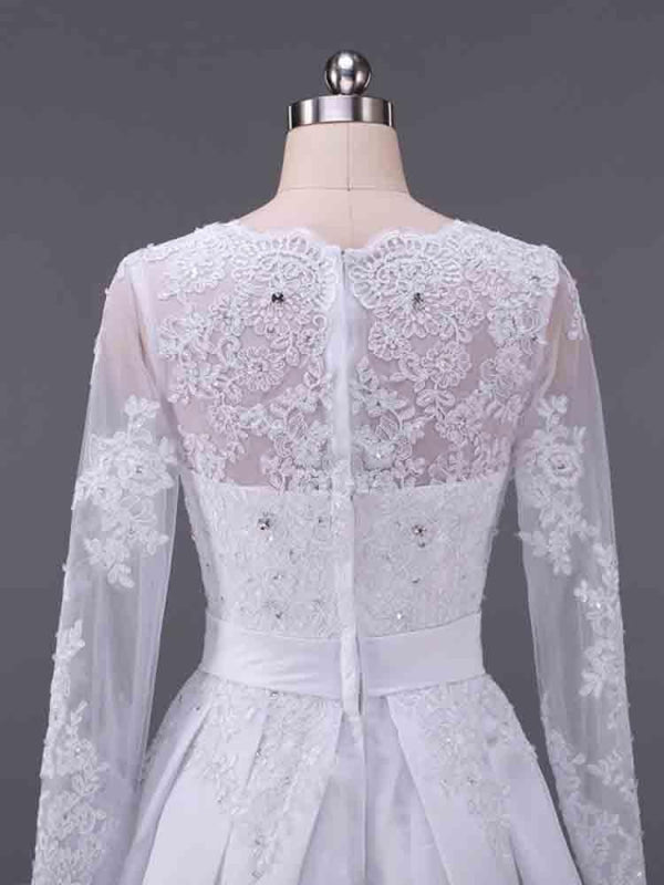 Elegant V-Neck Long Sleeves Lace Ruffles Wedding Dresses