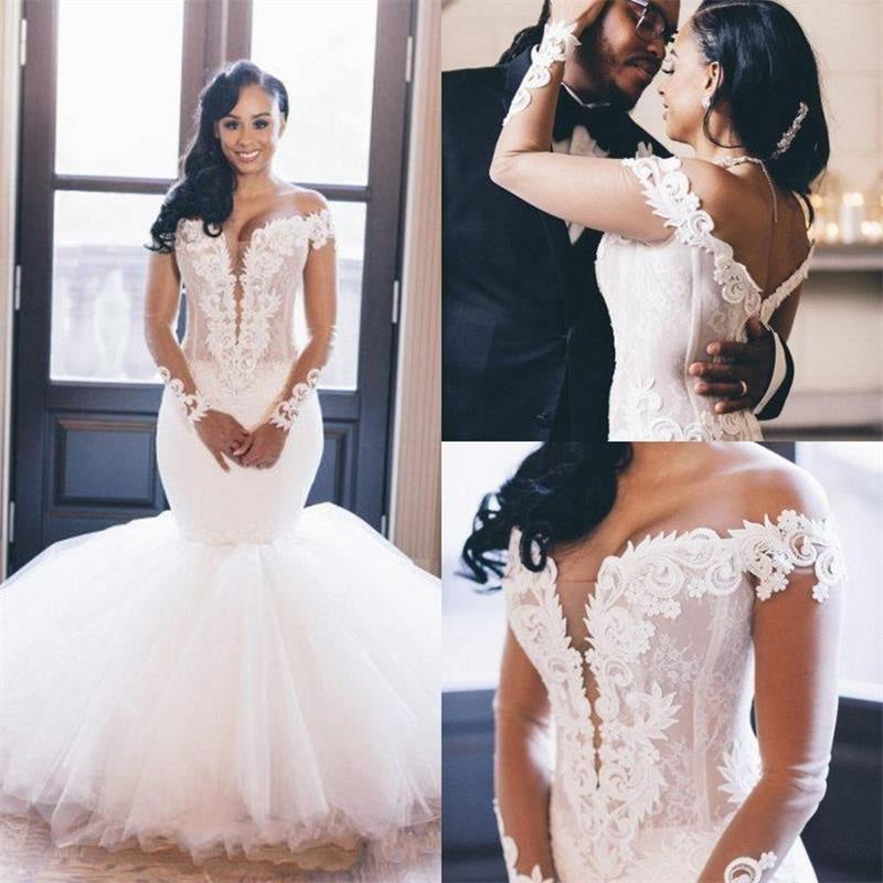 Elegant V-Neck Long Sleeves Mermaid Wedding Dresses