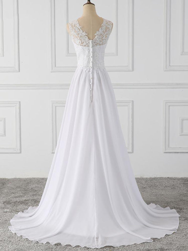 Elegant V-Neck Sleeveless Covered Button Ruffles Wedding Dresses