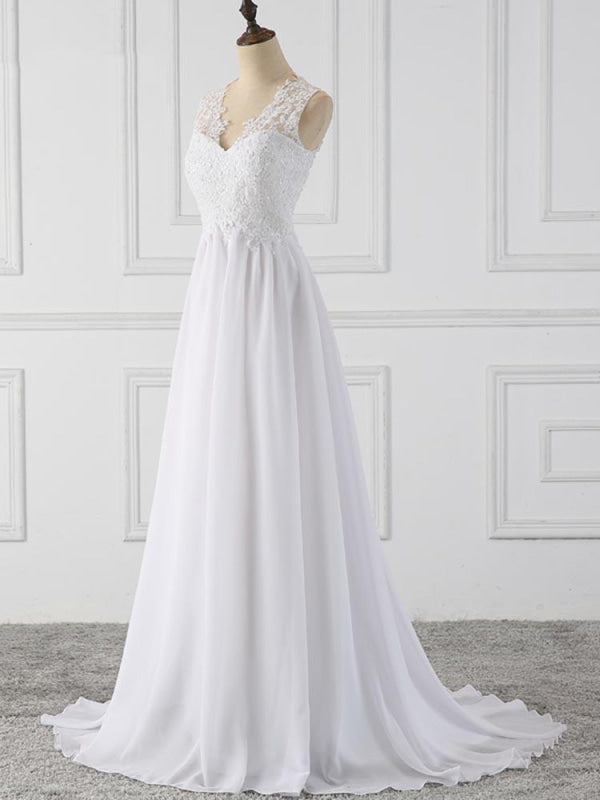 Elegant V-Neck Sleeveless Covered Button Ruffles Wedding Dresses