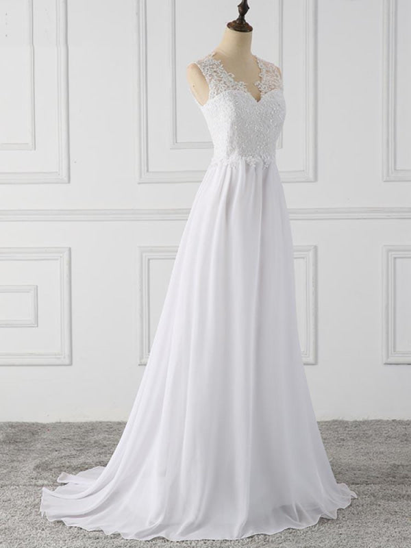 Elegant V-Neck Sleeveless Covered Button Ruffles Wedding Dresses