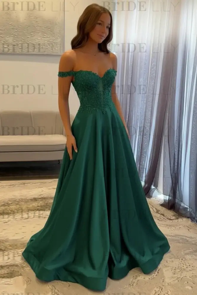 Off-the-Shoulder A-line Evening Dress Lace Prom Dress Long