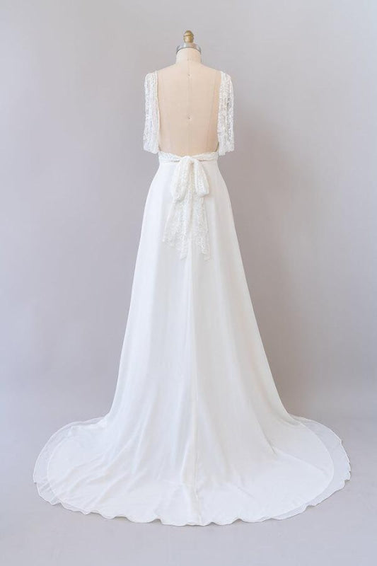 Empire V-neck Lace Chiffon A-line Wedding Dress
