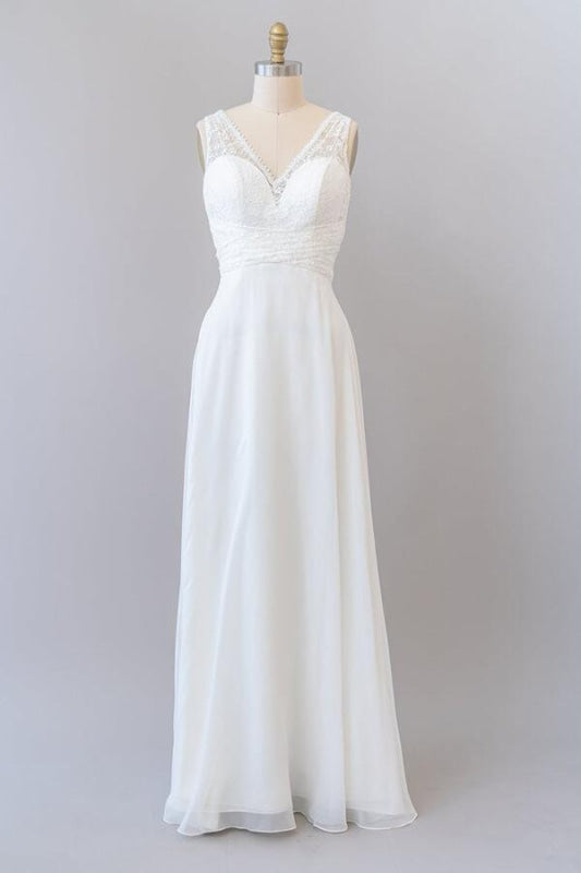 Empire V-neck Lace Chiffon A-line Wedding Dress
