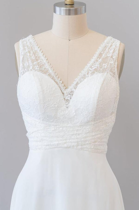 Empire V-neck Lace Chiffon A-line Wedding Dress