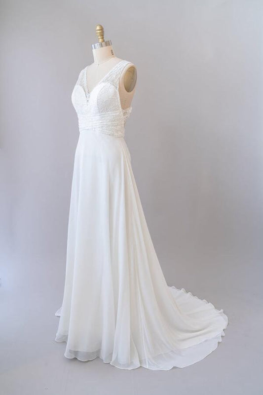 Empire V-neck Lace Chiffon A-line Wedding Dress