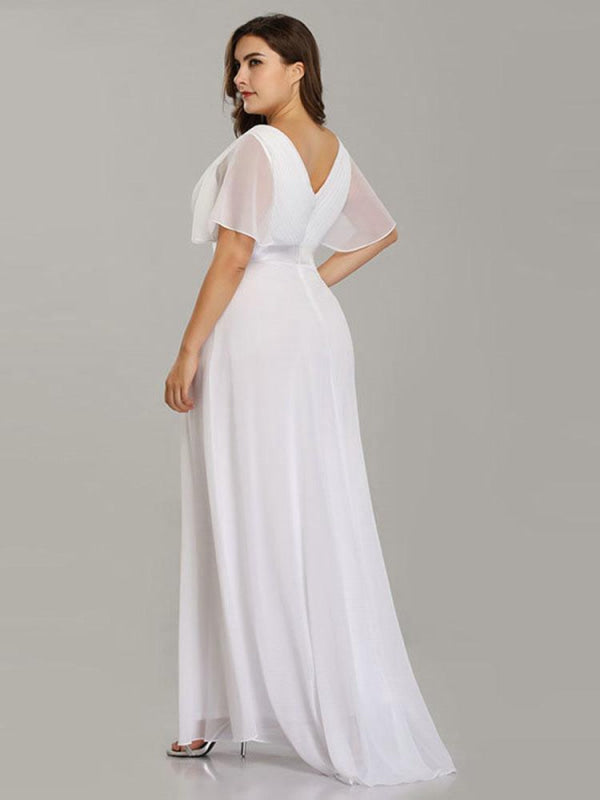 Empire Waist V-neck Half-Sleeves Ruffles Wedding Dresses