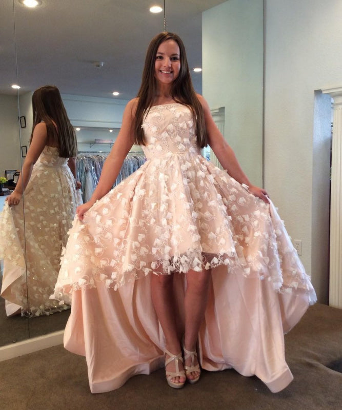Excellent Sleek Exquisite Strapless homecoming dress Cute Beach Wedding Dress High-low Prom Dresses