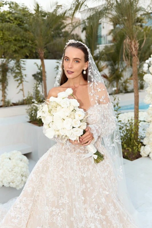 Exquisite Off-the-Shoulder Lace Aline Wedding Dress Long Sleeves