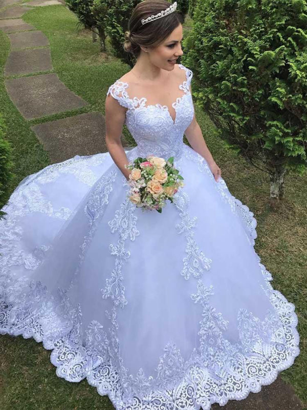 Exquisite Scoop Short Sleeve Zipper Lace Wedding Dresses