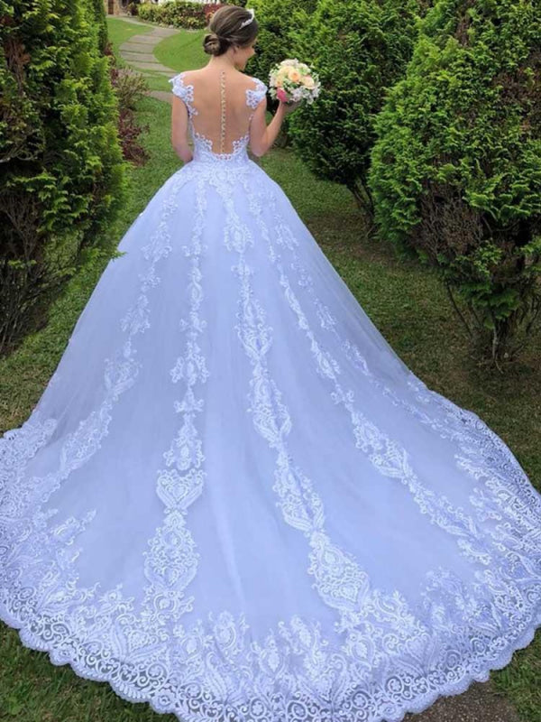 Exquisite Scoop Short Sleeve Zipper Lace Wedding Dresses