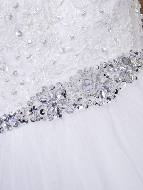 Fancy V-Neck Lace Up Sleeveless A Line Wedding Dresses