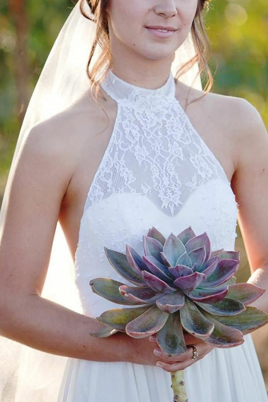 Fashion A-line Halter Sleeveless Backless Chiffon Beach Wedding Dress