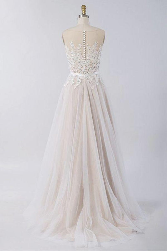Floor Length Appliques A-line Tulle Wedding Dress