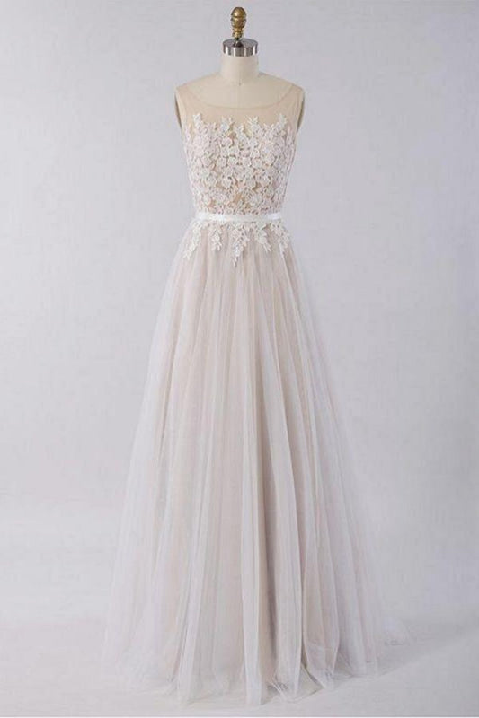 Floor Length Appliques A-line Tulle Wedding Dress