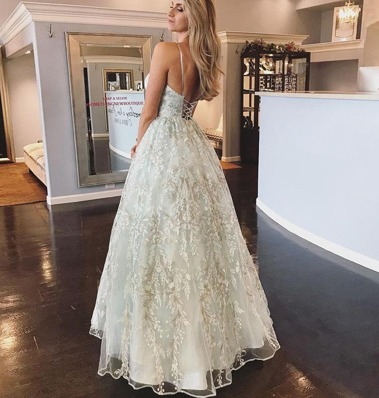Floor Length Spaghetti Straps Backless Beach Wedding Dress