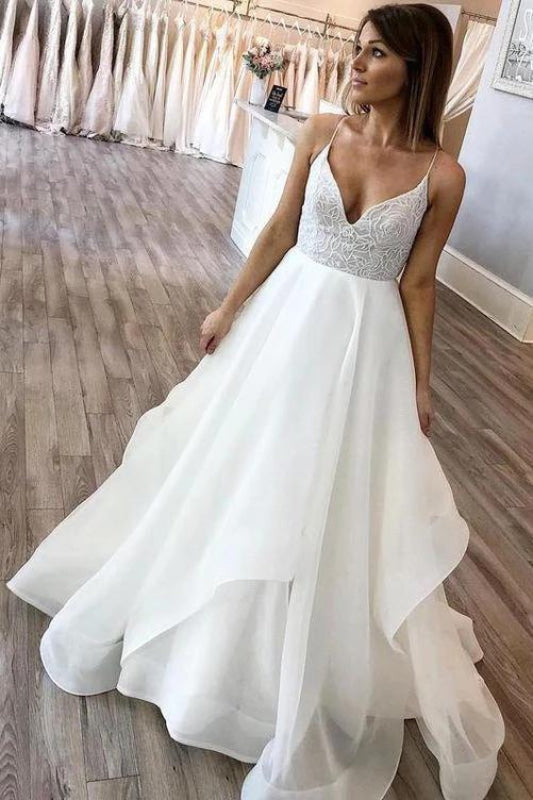 Spaghetti Straps Beach Simple Aline Wedding Dress