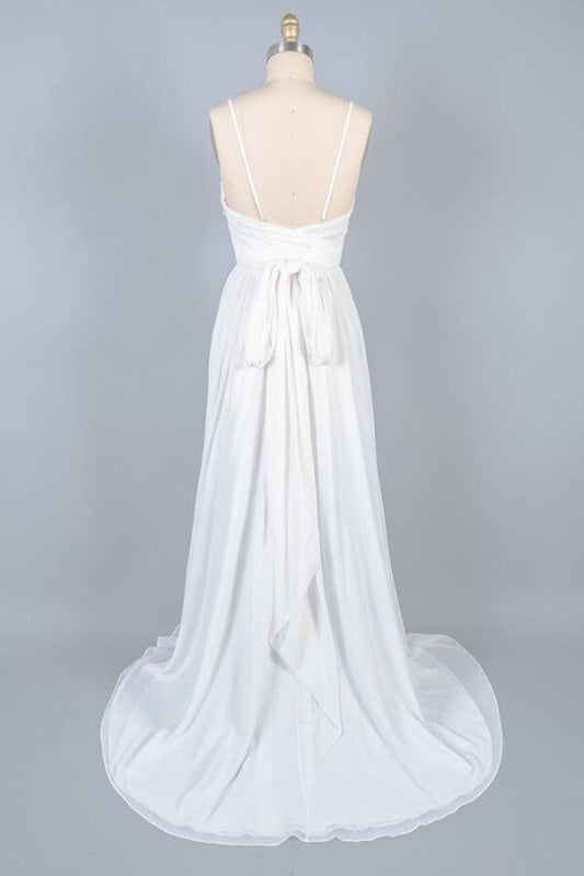 Front Slit Lace Chiffon Sheath Wedding Dress