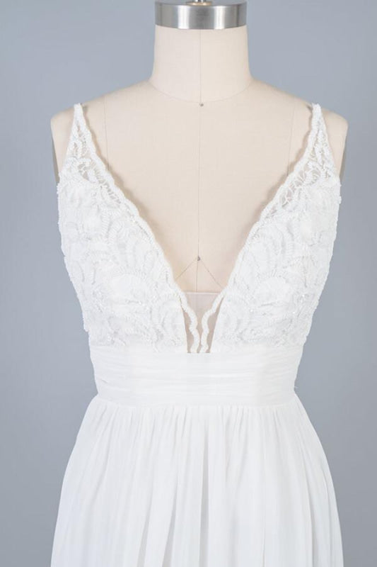 Front Slit Lace Chiffon Sheath Wedding Dress