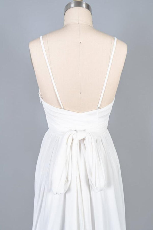 Front Slit Lace Chiffon Sheath Wedding Dress