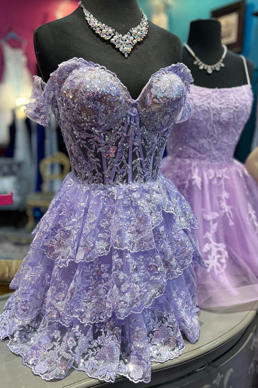 Fuchsia Floral Lace A-Line Short Homecoming Dress