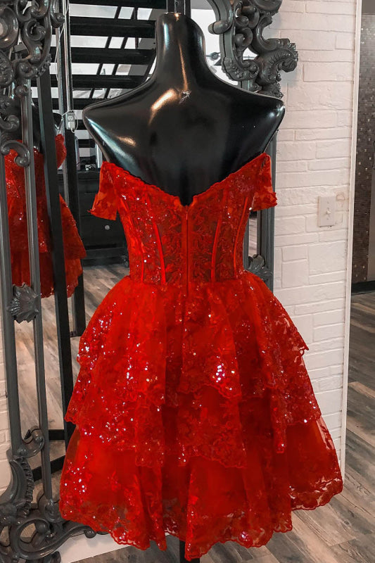 Fuchsia Floral Lace A-Line Short Homecoming Dress